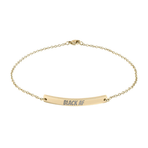 Engraved Curved Bar Anklet — "BLACK AF" Gold/Rose Gold Personalized Chain
